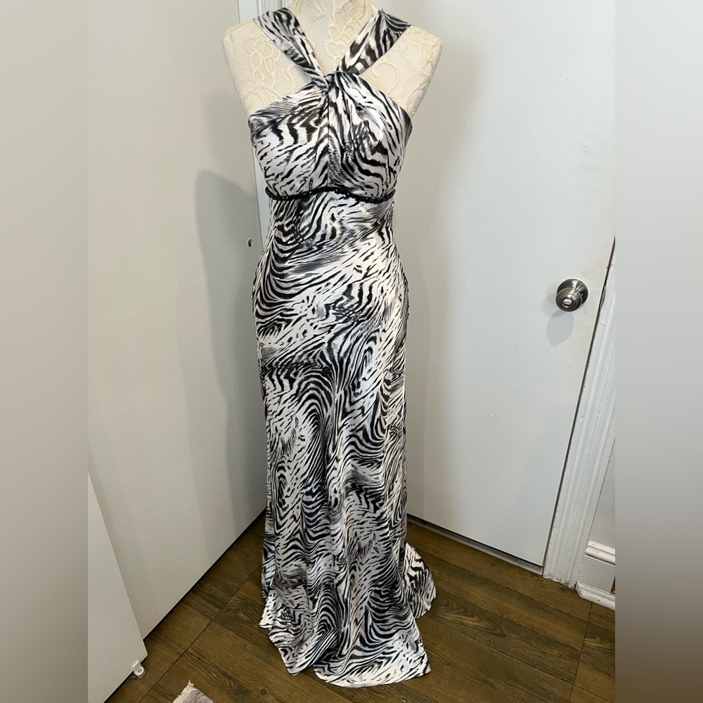 Silk Zebra Print Backless Dress - Picture 2 of 9